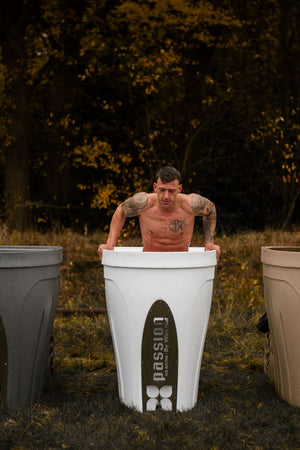 A man practices ice bath safety with the Revive Pro from Passion Ice Baths.